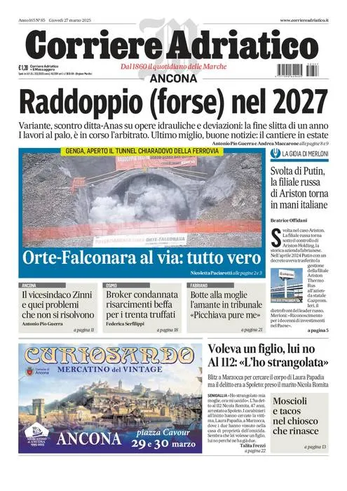 Prima-pagina-corriere adriatico-edizione-di-oggi-27-03-2025